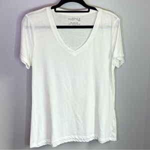 MyStyle White V Neck Lightweight Relaxed Fit T Shirt Womens Size L